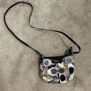 Coach Small Shoulder Bag Classic Purse Black, Grey, & Tan Signature ‘C’ Pattern